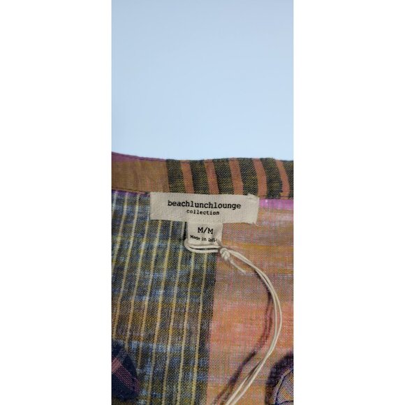 Beach Lunch Lounge Women's Cap Sleeve Striped Blouse Size Medium Multi Top Linen - Picture 6 of 10